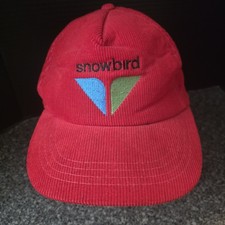 Vintage 80s Snowbird Utah Ski Resort Corduroy Strapback Hat Cap Mens Red OSFA picture