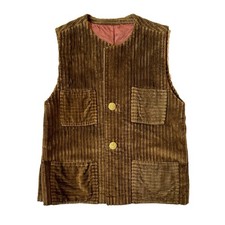 Vintage 70s Brown Corduroy Handmade Boxy Chore Vest Pockets Womens M/L picture