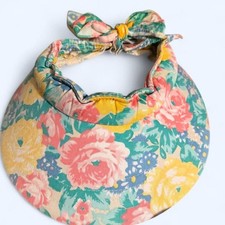 Vintage Floral Sun Visor Hat Tie Back Bow Colorful Cotton Print picture