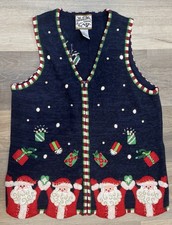 Vintage Heirloom Collectibles Ugly Christmas Santa Gifts Sweater Vest Womens S picture