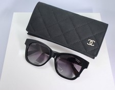 Chanel CH5481 56mm Cat Eye Sunglasses in Black w. Gray Lens Pearl Arms picture