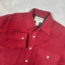 VTG 90s L.L.Bean Red Hunting Work Button Shirt-Jacket Heavy Cotton Chamois Cloth picture