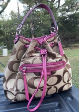 VINTAGE COACH HOBO DRAWSTRING BAG BROWN PINK @@@@@@@@@@@@@@@@@@@@@@@@@@@@@@@@@@@ picture