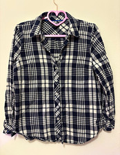 Talbots Women's M Regular Blue White Plaid Woven Cotton Collared Button-Up picture