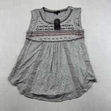 Artesia Women’s XS NWT Heather Gray Embroidered Boho Sleeveless Tunic Top picture