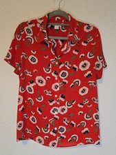 J. Crew Short Sleeved Button Up Top In Red With Poppy Print, Small picture