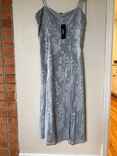 Lulus Gray Floral Jacquard Sweetheart Slip Midi Dress XL Smocked Zip picture