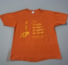 Vintage 70s Champion Blue Bar Bilingual Bicultural Proud Faded Shirt Size Large picture