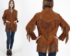 Women's Suede Leather Western Fringed Jacket Classic Traditional Native American picture