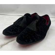La Milano Villa Loafer Shoes Men's Size 12 Black Velvet Tassel Red Bottom Dress picture