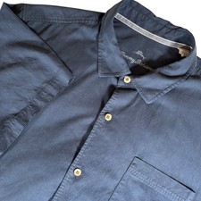 Tommy Bahama Mens XXL Navy Blue Silk Cotton Blend Short Sleeve Button Down Shirt picture