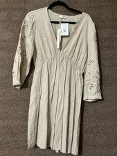 Lovestitch Dress NWT Ruston L Boho Embroidered Sleeves Fit Flare Oatmeal/cream picture