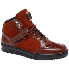 Mauri Men's Baby Crocodile Skin & Suede Leather Red JACKED Sneaker (US Men Size) picture