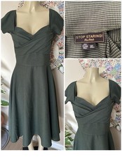 STOP STARING Fall Dress Rayon Blend HOUNDSTOOTH Green M 36