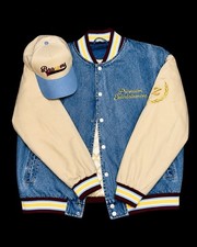 Brazzers PREMIUM DENIM LETTERMAN JACKET Size Large NWOT Plus Matching Hat RARE picture