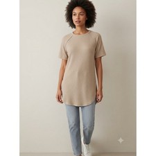 Zenana Waffle Knit Tunic Top Beige Tan Short Sleeve Raglan Curved Hem JT7518D4 M picture