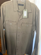 AllSaints Spotter Men's Green Solid Twill Long Sleeve Button-Up Shirt M picture