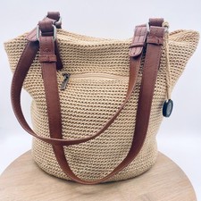 The Sak Crochet Handbag Beige Woven Shoulder Bag Double Strap Tote X-Large picture