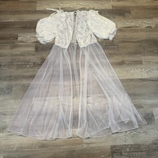 Vintage 90s Val Mode White Bridal Peignoir Set Sheer Robe Nightgown Coquette 2X picture