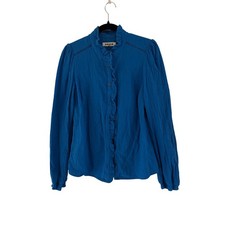 Boden Helena Double Cotton Top Blue Ruffle Button Front Blouse T1902 US 6 picture
