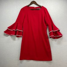 Studio Badgley Mischka Shift Dress Women M Red Bell Sleeve Rhinestone Trim Party picture