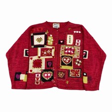 Vintage Heirloom Collectibles Knit Heart Patch Embroidered Sweater Women Size XL picture