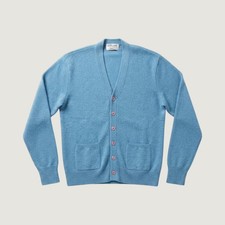 Vintage Lord Jeff Jefflamb Blue Lambswool Blend Cardigan Sweater Mens Large USA picture