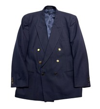 vtg 90s Albert Nipon 46R Navy Blue Gold Buttons Double Breasted Blazer Jacket picture