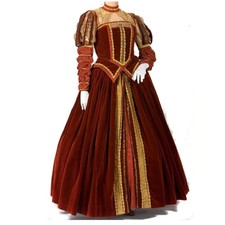 Medieval Tudor Elizabeth Queen Cosplay Costume Red Velvet Ball Gown Renaissance picture