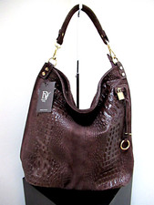 ITALIAN X-LARGE SHOULDER BAG LEATHER & SUEDE CROCO EMBOSSED; DIVA- MADE IN ITALY picture