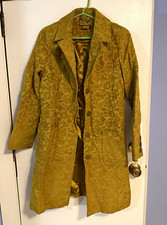 1970’s Vintage Gold Floral Jacquard Button Silk-Lined Mid Coat Women’s M picture