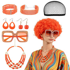 7-Piece Women'S Roper Curly Orange-Red Cosplay Wig with 2 Bracelets picture