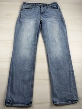 BKE Buckle Tyler Jeans Blue Straight Leg Stretch Denim Whiskered Mens 32x34 picture