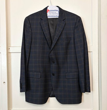 Peter Millar Sport Coat Mens Gray Blue Windowpane Plaid Blazer Made Canada 46L picture