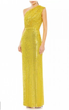 NWT Sequin Ruched One Shoulder Gown in Yellow 26694 mac duggal sz 2 MSRP $398 picture