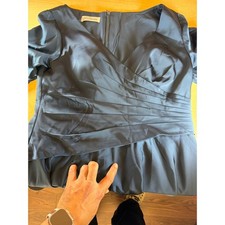 JJ's House Dark Navy Satin Pleated V-Neck A-Line Cocktail Dress Size 16W NWT picture