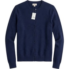 NEW J.Crew 100% Cotton Classic Cardigan Womens L Navy Blue Button Up Preppy Fall picture