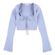 DANIELLE GUIZIO Womens Bow Knit Sweater Long Flared Sleeve Cropped Blue M RRP195 picture