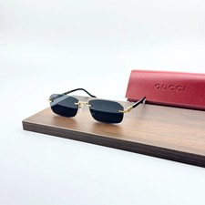 Gucci GG1221S 001 Sunglasses Gold Black Rimless Gray Lens Italy Made picture