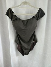 Vince Camuto Off the Shoulder Ruffle One Piece Swimsuit Bonsai Green NWT Size 10 picture