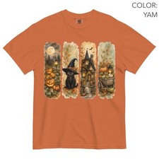 Brushstroke Halloween Cat Shirt Comfort Colors, Witchy Black Cat Shirt picture