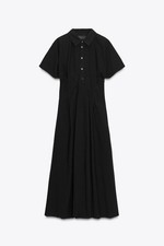 Zara ZW Womens Poplin Midi Shirt Dress Large Black Collared 2183/248 NWT picture