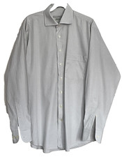 Artigiano Asoni check shirt size 16 Long sleeve Pure cotton Pocket grey white PG picture
