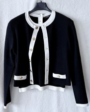 Maje New Black Cropped Twin Set Black&White Accent Gold Clover Button Small/1 picture
