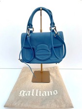 Authentic Galliano Cerulean Blue Saffiano Crossbody Top Handle Bag Newspaper Y2K picture