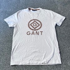 Gant Mens XL White Embroidered Rope Logo Short Sleeve T-Shirt Cotton Tee picture