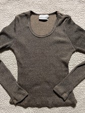 Vintage Y2K Forever 21 USA Metallic Bronze Gold Ribbed Long Sleeve Top XS S picture
