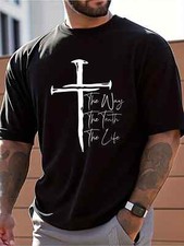 Men's Christian Faith Graphic T-Shirt - The Way The Truth The Life Cross Design, picture