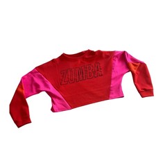 Zumba Wear Crop Sweatshirt Red Pink Color Block Long Sleeve Athletic Top Medium picture