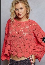 POL Red Crochet Knit Sweater Women’s Size S/M — Boho, Lightweight, Oversized picture